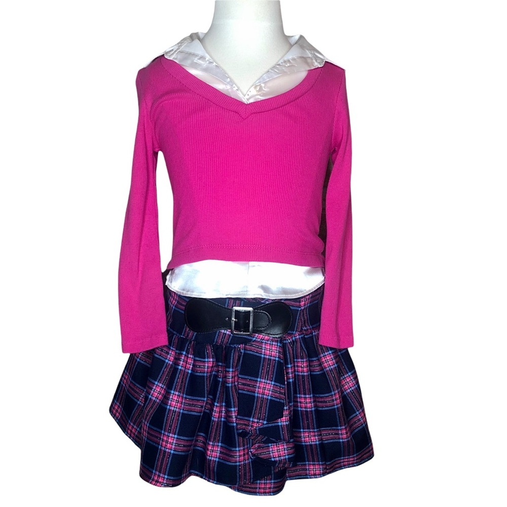 Youngland Girls 2-Piece Outfit Pink Blouse Top w Plaid Skirt Size 5T